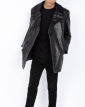 Long Trench Coat Black Halloween Formal Leather Casual Lambskin Stylish Men - $154.28