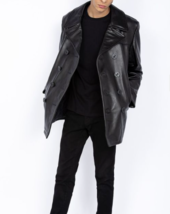 Long Trench Coat Black Halloween Formal Leather Casual Lambskin Stylish Men - £122.26 GBP