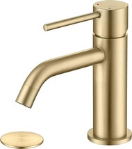 Jxmmp Brushed Gold Bathroom Faucet, Single Handle Brass Sink Faucet Bathroom - £55.20 GBP