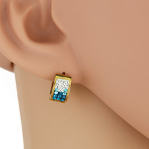 Gold Tone Huggie Hoop Earrings With Teal Swarovski Style Crystals - £16.02 GBP