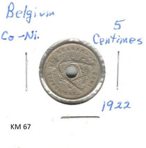 Belgium 5 Centimes, 1922, copper-nickel, KM 67 - £1.36 GBP