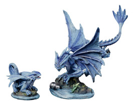 Anne Stokes Fantasy Baby Wyrmling And Adult Water Aqua Pearl Dragon Statues Set - £79.92 GBP