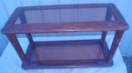 Very Nice Hand Carved Solid Wood w Glass Top Sofa Table - $120.00