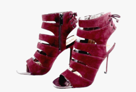 SAM EDELMAN Women High Heel Cage Sandal Size 6.5 Burgundy Suede (FITS Si... - £21.95 GBP