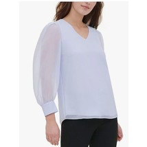 Calvin Klein Womens XL Light Blue V Neck Long Sheer Sleeves Top NWT M77 - £31.25 GBP