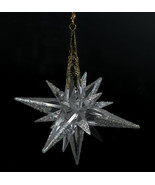 Starburst Christmas Ornament Clear Acrylic Gold Trim Silver Glitter 4.5&quot;... - £7.98 GBP