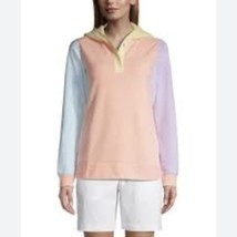 Lands’ End Color Block Pullover Two Button Hoodie Sweatshirt Pastel Size M 10-12 - £14.87 GBP