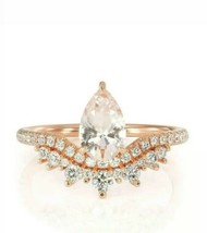 2.5CT Pear Simulated Morganite Engagement Ring Crown 14K Rose Gold Plated - £52.20 GBP