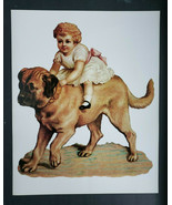 Vintage Print Victorian Wavy Haired Girl/Doll and English Bull Dog Print... - £23.50 GBP
