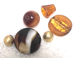 6pc Vintage Shades of Amber Brown Gold Foil Beads 1/4-3/4 inches - $8.42