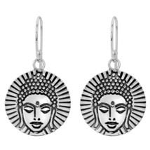 Serene Meditation Buddha Medallion Sterling Silver Dangle Earrings - £16.47 GBP