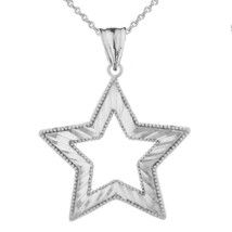Solid 14k White Gold Chic Sparkle Cut Star Pendant Necklace - £93.72 GBP+