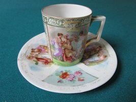 C.G. Schierhold 1800s Austria Pottery 2 Ups And One Saucer Greek Design [68] - £82.44 GBP