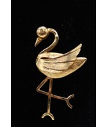 Vtg Crane Stork Swan Flamingo Gold Tone Bird Brooch w/ Rhinestone Eye Fa... - $371.09 MXN