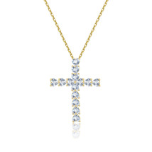 Fashion Cross Pendant Inlaid Moissanite S925 Silver Necklace Gold Plated - £11.02 GBP
