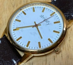 Unused Simplify Men 30m Gold Tone Leather Analog Quartz Watch Hours~New Battery - £15.98 GBP