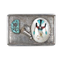 1960&#39;s Zuni Sterling, turquoise, and shell inlay Ghan Dancer belt buckle - $391.05