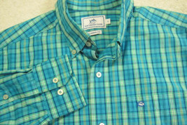 GORGEOUS Southern Tide Teal Green &amp; Yellow Plaid Long Sleeve Shirt 15.5x33 - $35.99