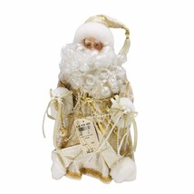 Christmas Decor Santa Figurine Doll Creamy White &amp; Gold 12&quot; Tree Topper NWT VTG - £52.32 GBP