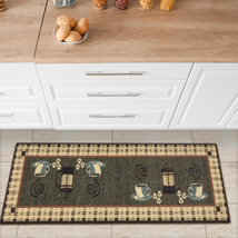 Machine Washable Coffee Cups Design Non-Slip Rubberback 2X5 Kitchen Runner Rug f - $16.38