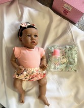 Reborn 22 Inches Brown Skin Dark Eyed Baby Doll Accessories &amp; Extra Outfit - £55.46 GBP