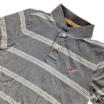 Hollister Men&#39;s Polo Shirt Size Small Gray White Striped Casual Short Sleeve - £18.61 GBP