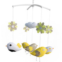 Cute Yellow Birds Flowers Handmade Infant Baby Musical Mobile Boys Girls Nursery - £70.93 GBP