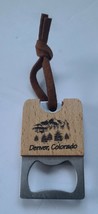 Denver Colorado Wood Handle Bottle Opener With Leather Strap Souvineer - $9.68