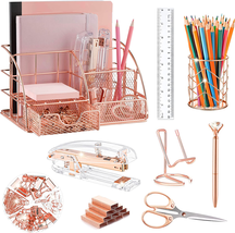 Rose Gold Desk Organizers and Accessories Office Supplies Set Stapler Scissors - £37.96 GBP