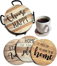 Set Of 6 Panchh Rustic Farmhouse Stone And Cork Coasters For Drinks, Absorbent - £25.57 GBP