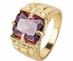 3.65 Ct Emerald Cut Simulated  Amethyst Double  Men Ring 925 Silver Gold Plated - £90.82 GBP