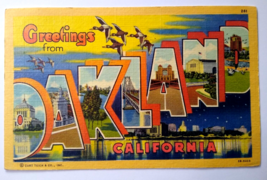Greetings From Oakland California Large Letter Linen Postcard Curt Teich 1951 - $10.80