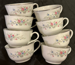 Florenteen Fantasia Tea Cups (7) Porcelain Japan Roses Blue Flowers - £31.13 GBP
