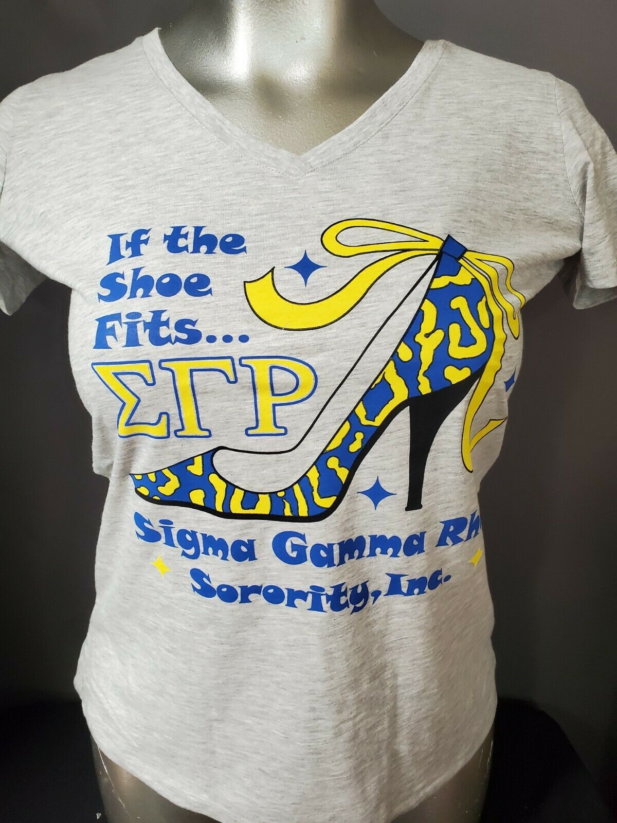 SIGMA GAMMA RHO SORORITY GRAY SHORT SLEEVE V-NECK IF THE SHOE FITS - $24.00