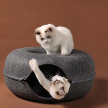 Four Seasons Available Cat Nest Round Woolen Felt Pet Dual-use Cat Nest Tunnel I - £19.18 GBP+