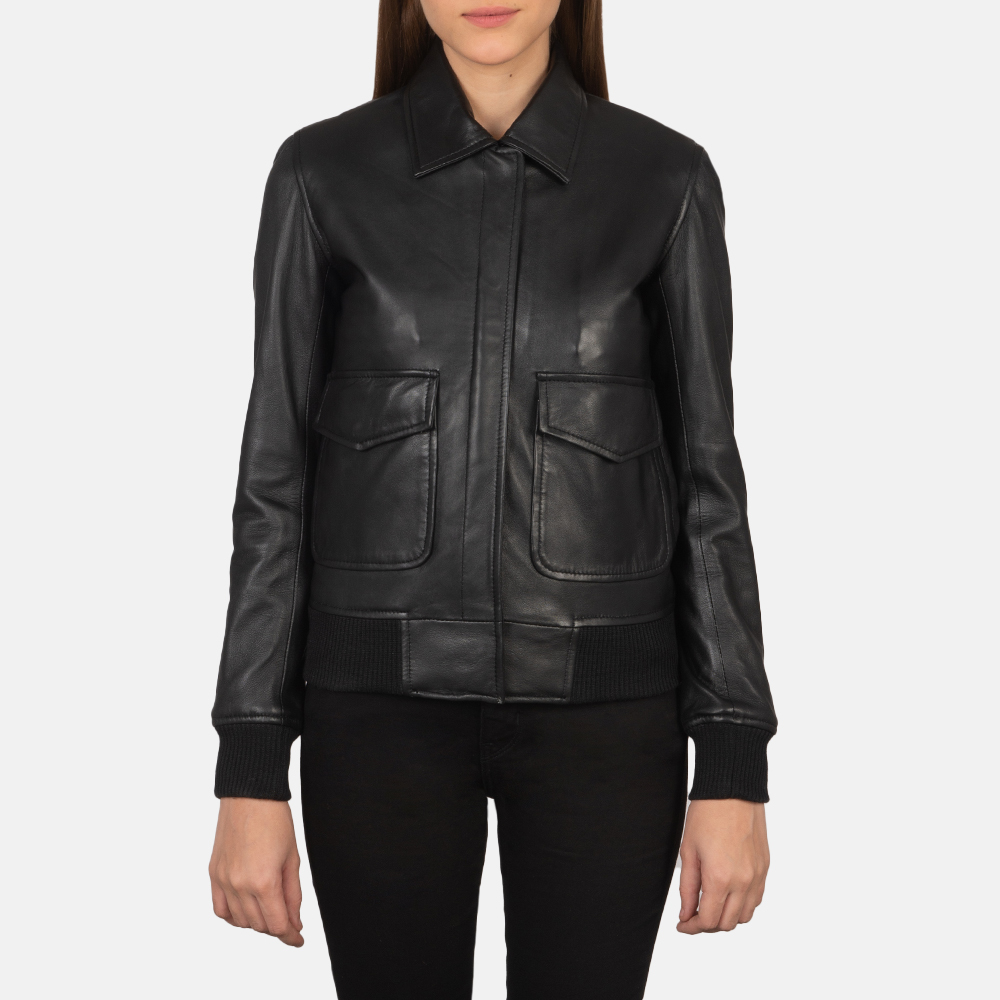 LE Westa A2 Black Leather Bomber Jacket