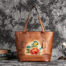 Retro Leather Casual Tote 2022 Women Bag Handmade Embossed First Layer Cowhide H - £102.50 GBP