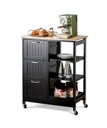 Rolling Kitchen Island Utility Storage Cart with 3 Large Drawers-Black -... - $217.32 CAD