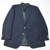 Vtg David Taylor 46L Navy Blue Hopsack Gold Button Mens Blazer Sport Coat Jacket - £47.40 GBP