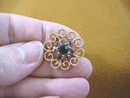 bb600-9) two tone purple rhinestone crystal scrolled flower gold tone brooch pin - £9.74 GBP