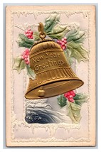 Gilt Bell Icicle Border Holly New Year High Relief Embossed DB Postcard V17 - £7.36 GBP