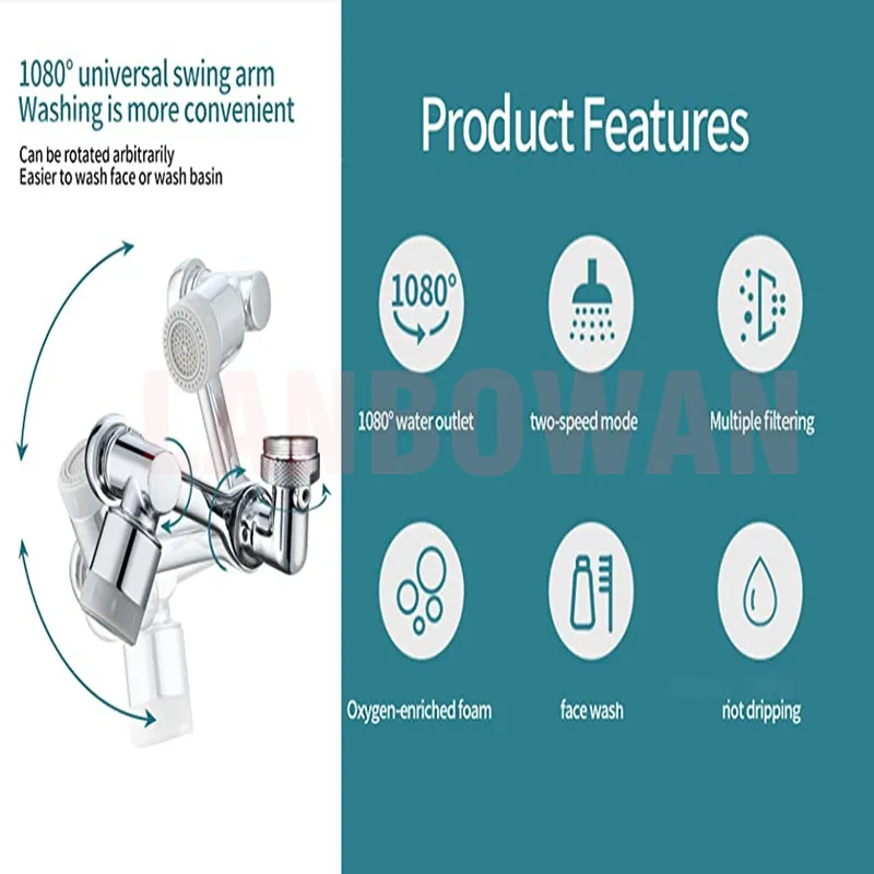 Sporting 1080° Rotatable Extender Faucet Sprayer Head 22/24mm Universal ABS Spla - £23.89 GBP