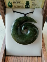 New zealand Flower Jade greenstone Koru Large pendant necklace 37mm - £145.34 GBP