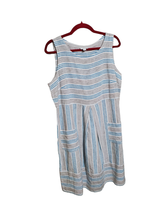 J.Jill Loves Linen Dress (M) 100% Linen Pockets Midi Stripes White Blue ... - $35.99