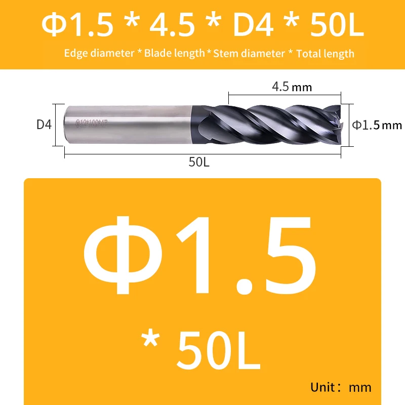 AUGT HRC50 Milling Tool Cnc Endmill 4Flute  Alloy Carbide Tungsten Steel Milling - £136.33 GBP