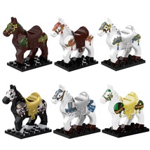 6pcs Battle horse (war horse) horse saddle Medieval Knights General Minifigures - £13.36 GBP
