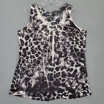 Canyon River Women Tank Size XL Black Preppy Animal Sequin Scoop Lace Chic Top - $12.60