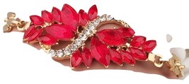 Mele  Fashion Jewelry 18k Gold Plated Leaf Stones Bangle Bracelet Holiday Red  - £11.06 GBP