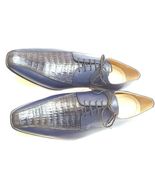 Men Blue Full Crocodile Genuine Leather Laceup Shoes Two Tone Derby Size... - $246.17 CAD