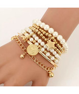 Fashion Gold Color Beads Pearl Star Multilayer Beaded Bracelets 6pcs/Set... - $21.74 CAD